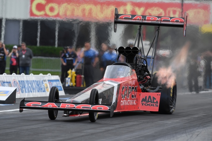 Capco Contractors Top Fuel Dragster pilot Steve Torrence competing at the Mopar Express Lane NHRA SpringNationals presented by Pennzoil